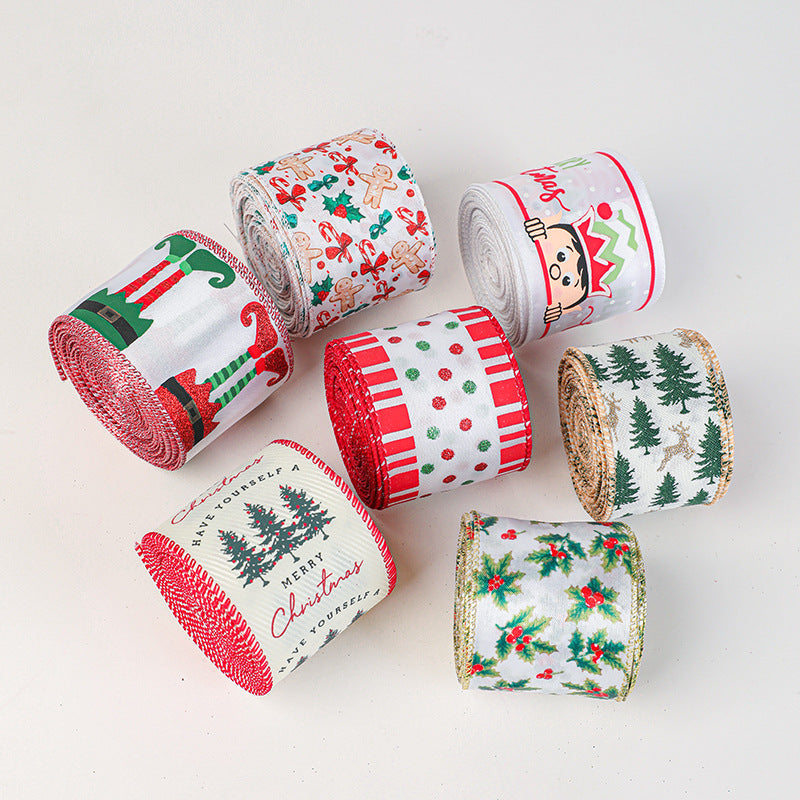 Christmas decoration ribbon, cedar pattern printed ribbon, bow tie, Christmas decoration ribbon, holiday ribbon - V.I.P Digital Presence