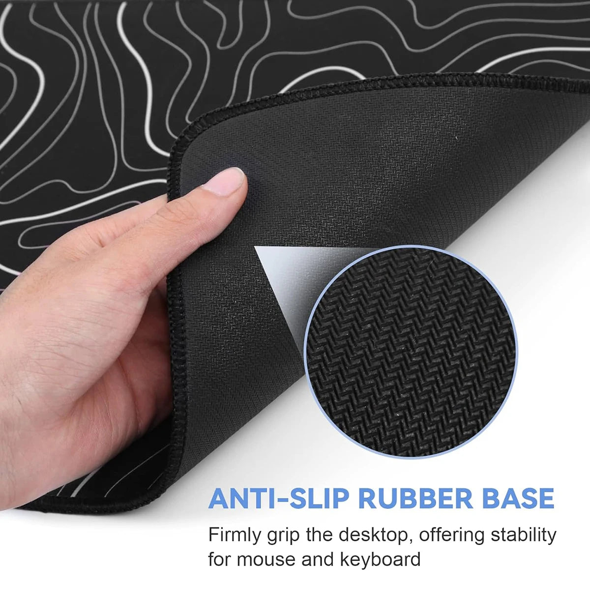1 alfombrilla de ratón para juegos, alfombrilla de teclado grande de 31,5 x 11,8 pulgadas, alfombrilla de ratón topográfica en blanco y negro para teclado con antideslizante