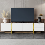 Luxury Fluted TV Stand for TVs Up to 80'', Modern Entertainment Center with Storage Cabinets & Drawer White - V.I.P Digital Presence