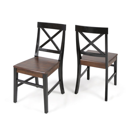 Roshan Farmhouse Acacia Wood Dining Chairs, Black / Walnut (Set of 2) - V.I.P Digital Presence