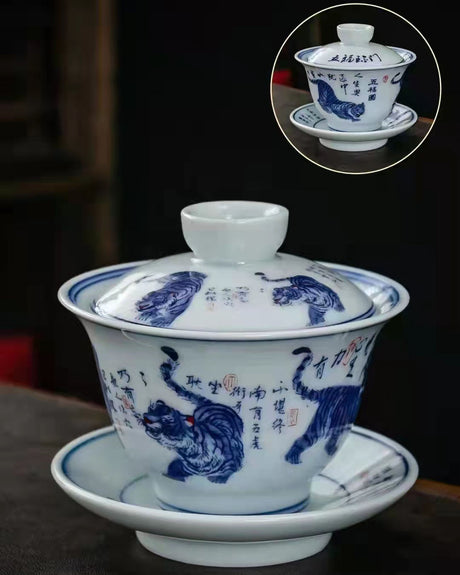 Ceramic set, three talents, covered bowl, old clay, retro kung fu tea set, tea bowl, underglaze tiger cup, Jingdezhen - V.I.P Digital Presence