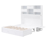 ueen Size Murphy Bed with Bookcase, Bedside Shelves and a Big Drawer, White