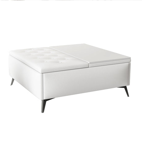 35 inch Wide Square storage benches Coffee Table with Lift Top Oversized Storage Ottoman in Upholstered for Living Room - V.I.P Digital Presence