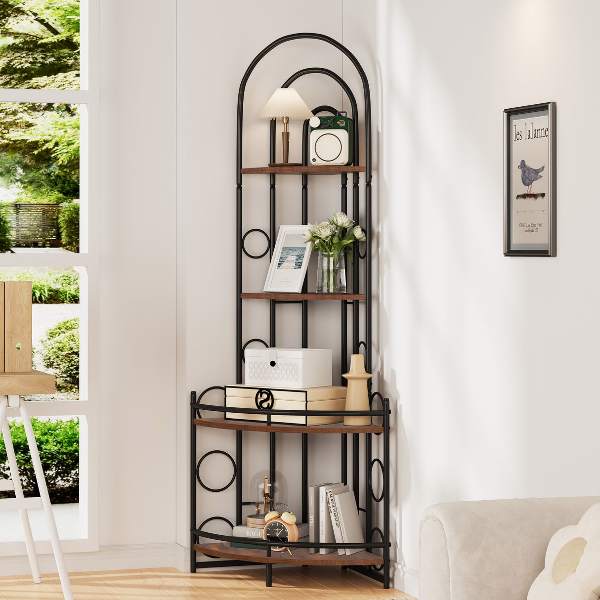 4-Tier Corner Bookshelf, Modern Style, Plant Stand with Metal Frame - V.I.P Digital Presence