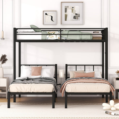 Twin over Twin & Twin Bunk Beds for 3, Twin XL over Twin & Twin Bunk Bed Metal Triple Bunk Bed, Black - V.I.P Digital Presence