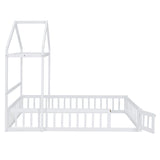 Wooden Full Size Children's Bed with Detachable Headboard and Integrated Clothes Drying Rack, White - V.I.P Digital Presence