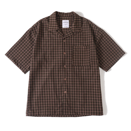 Vintage color woven plaid wrinkle resistant Cuban collar short sleeved shirt - V.I.P Digital Presence