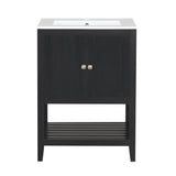 24" Black Modern Sleek Bathroom Vanity Elegant Ceramic Sink with Solid Wood Frame Open Style Shelf - V.I.P Digital Presence