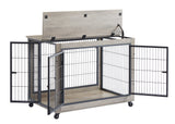 Furniture Style Dog Crate Side Table on Wheels with Double Doors and Lift Top.Grey,38.58''w x 25.5''d x 27.36''h - V.I.P Digital Presence