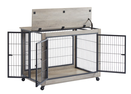 Furniture Style Dog Crate Side Table on Wheels with Double Doors and Lift Top.Grey,38.58''w x 25.5''d x 27.36''h - V.I.P Digital Presence