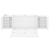 Queen Size Murphy Bed with Shelves, Cabinets and USB Ports,White