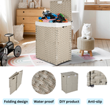 Laundry Hamper With Lid PE Rattan Powder Coating Frame Clothes Hampers with 02 Removable Bags, 100L, Grey Color - V.I.P Digital Presence