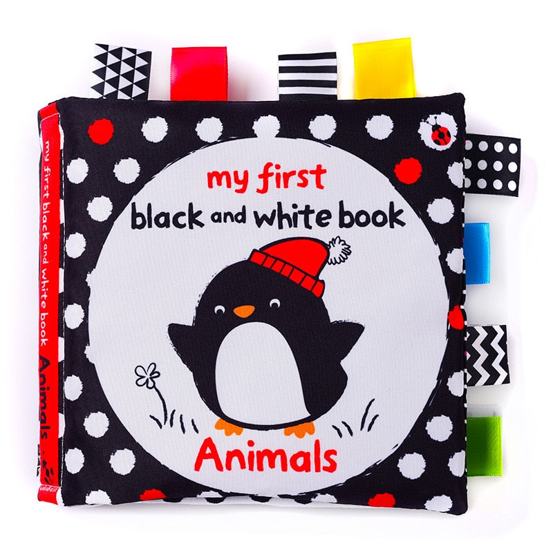 Libro de tela LakaRose Baby con etiqueta en blanco y negro, libros de educación temprana para recién nacidos y bebés, libros de tela tranquilos 