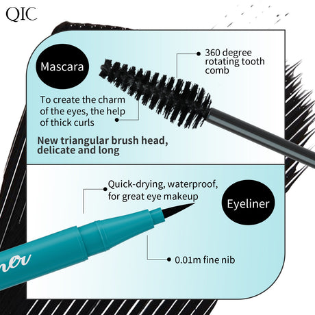 QIC Green Box 2in1 Eyeliner + Mascara Set Waterproof and Smudge-free Long, Thick and Curled Makeup - V.I.P Digital Presence