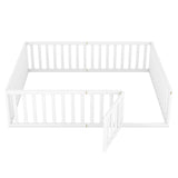 Queen Size Wood Floor Bed Frame with Fence and Door White(OLD SKU:WF289663AAK)