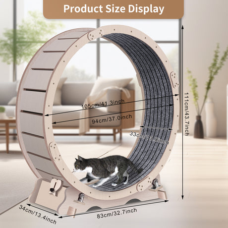 Cat Exercise Wheel for Indoor Cats, Cat Running Wheel with Carpeted Runway, 41" Natural Wood Color - V.I.P Digital Presence