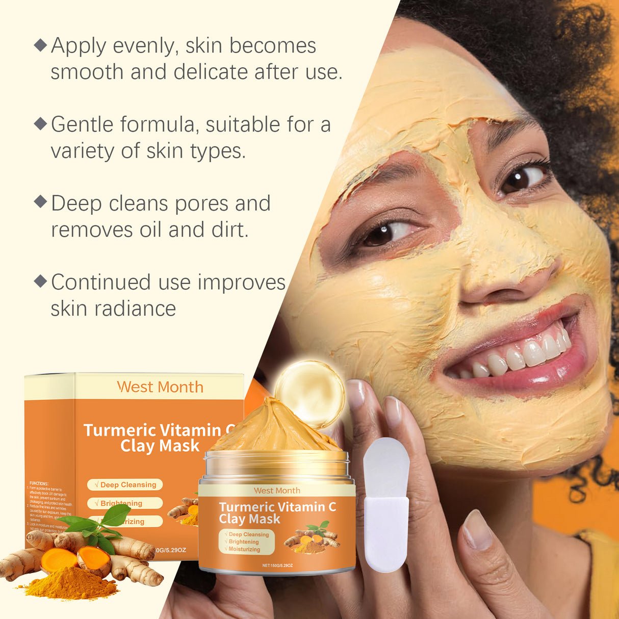 Turmeric Vitamin C Mud Film Refreshing Moisturizing Improve Darkness Clean Oil Control Reduce Acne