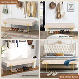 48'' Modern Ottoman Bench Velvet Bench Upholstered Footrest With Gold Metal Legs And Padded Seat For Bedroom Living Room - V.I.P Digital Presence