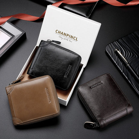 Men's Wallet Leather Zero Purse Zipper Wallet Horizontal Multi-Function Gift Box Wallet - V.I.P Digital Presence