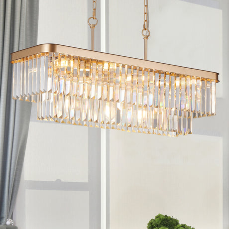 Chandeliers,Rectangular Crystal Chandelier Adjustable,E12 Modern Industrial Crystal Lights (Bulb Not Included) - V.I.P Digital Presence