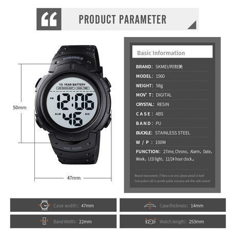 SKMEI 10 Years Battery Men's Watch 100M Waterproof Alarm Clock Sport Watches LED Digital Man Wrist Watch relogio masculino 1560 - V.I.P Digital Presence
