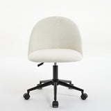 Velvet fabric office chair, mid back adjustable rotating computer chair, black legs, cushioned office chair with wheels ，White - V.I.P Digital Presence