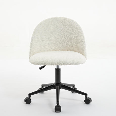 Velvet fabric office chair, mid back adjustable rotating computer chair, black legs, cushioned office chair with wheels ，White - V.I.P Digital Presence