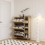 Natural Bohemian style shoe cabinet with 3 rattan flip drawers, 3 square shelves, and 1 storage drawer,  Natural - V.I.P Digital Presence