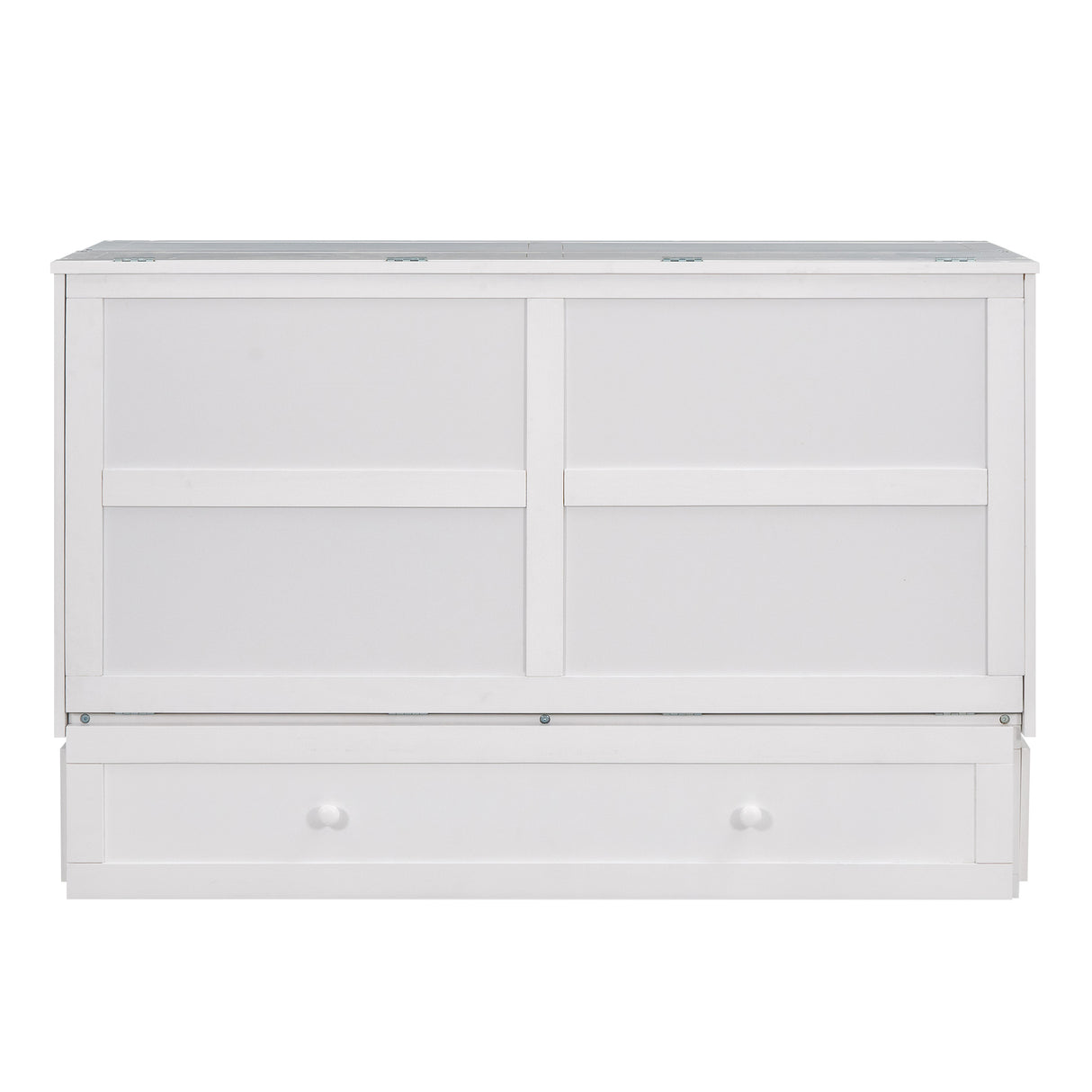 Queen Size Mobile Murphy Bed with Drawer and Little Shelves on Each Side White