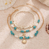 Vacation beach style turquoise set with special dense chain, simple starfish multi-layer rice bead ankle chain - V.I.P Digital Presence