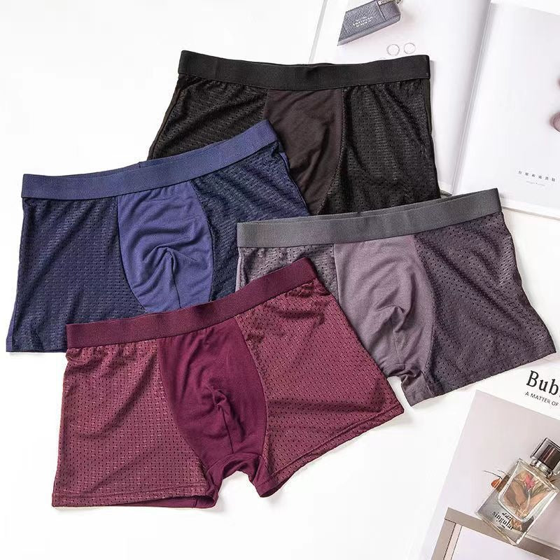 Modal Solid Ice Silk Antibacterial Underwear for Men's Mid Waist Breathable Four Square Corner Underwear - V.I.P Digital Presence