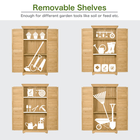 Wooden Garden Shed 3-tier Patio Storage Cabinet Outdoor Organizer Wooden Lockers with  Wood (Natural Wood Color -Shutter Design) - V.I.P Digital Presence