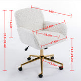 Artificial rabbit hair gold metal base home office chair adjustable chair rotating office chair, dressing chair (beige)