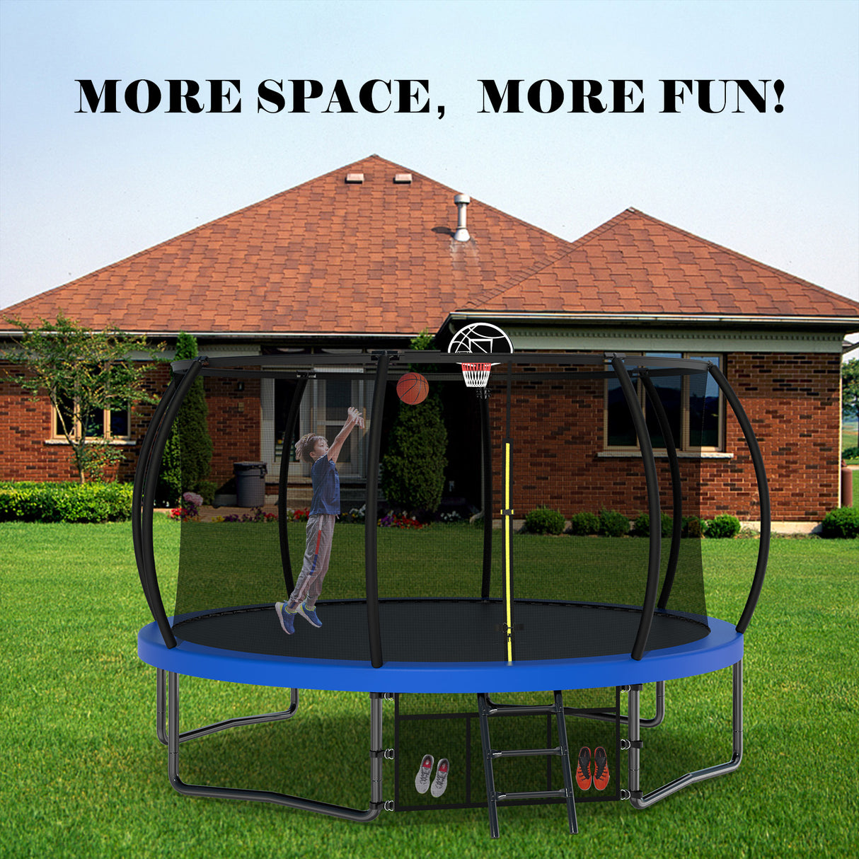 12FT Recreational Kids Trampoline with Safety Enclosure Net & Ladder, Outdoor Recreational Trampolines - V.I.P Digital Presence