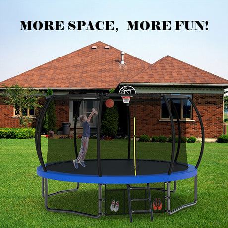 12FT Recreational Kids Trampoline with Safety Enclosure Net & Ladder, Outdoor Recreational Trampolines - V.I.P Digital Presence