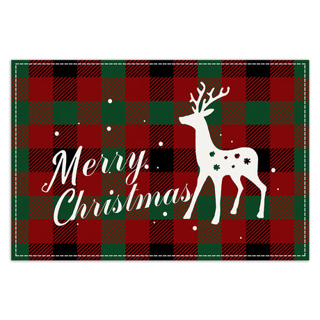 Christmas Tree Elk Printed Meal Mat Christmas Striped Checkered Table Mat White Hemp Western Food Mat - V.I.P Digital Presence