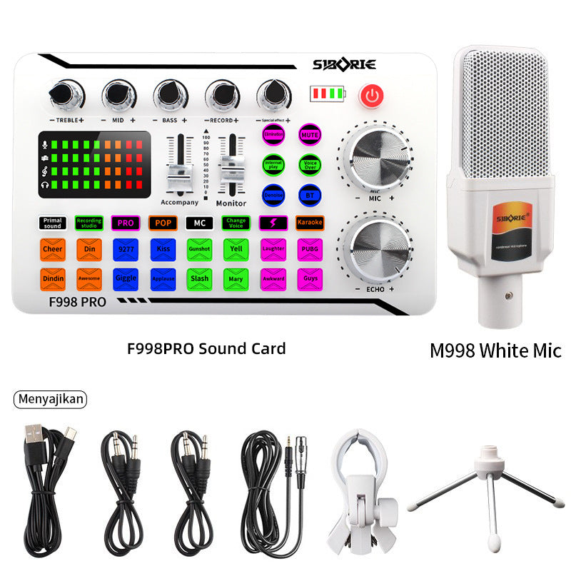 F998Pro live singing sound card white English version intelligent noise reduction integrated microphone - V.I.P Digital Presence