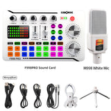 F998Pro live singing sound card white English version intelligent noise reduction integrated microphone - V.I.P Digital Presence
