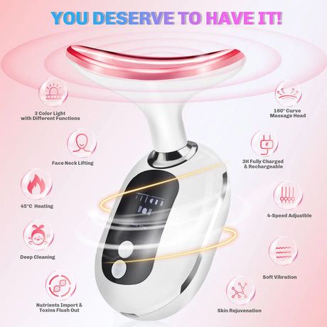 EMS Neck Face Lifting Beauty Device Vibration Massager LED Photon Therapy Skin Tighten Wrinkle Removal Skin Care Tools - V.I.P Digital Presence