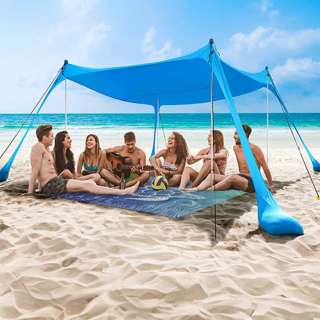 Family beach tent, large pop-up parasol, beach shelter, sun shade. Stable poles with portable carry bag. Outdoor shade. - V.I.P Digital Presence