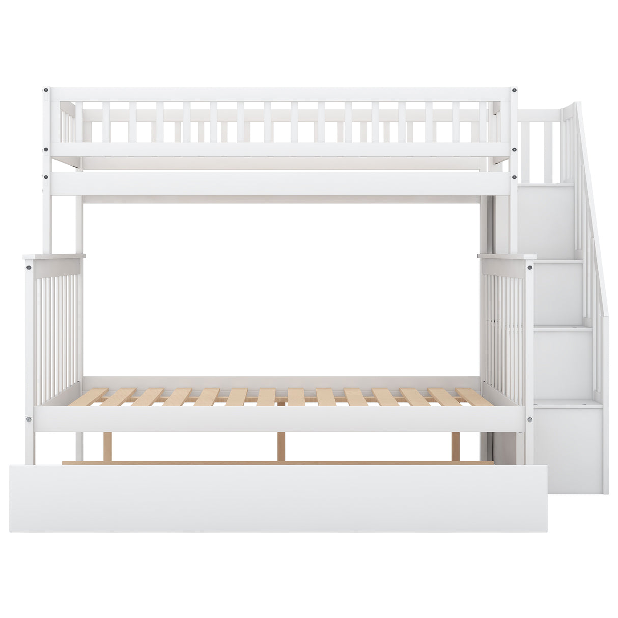 Twin over Full Bunk Bed with Trundle and Staircase White - V.I.P Digital Presence