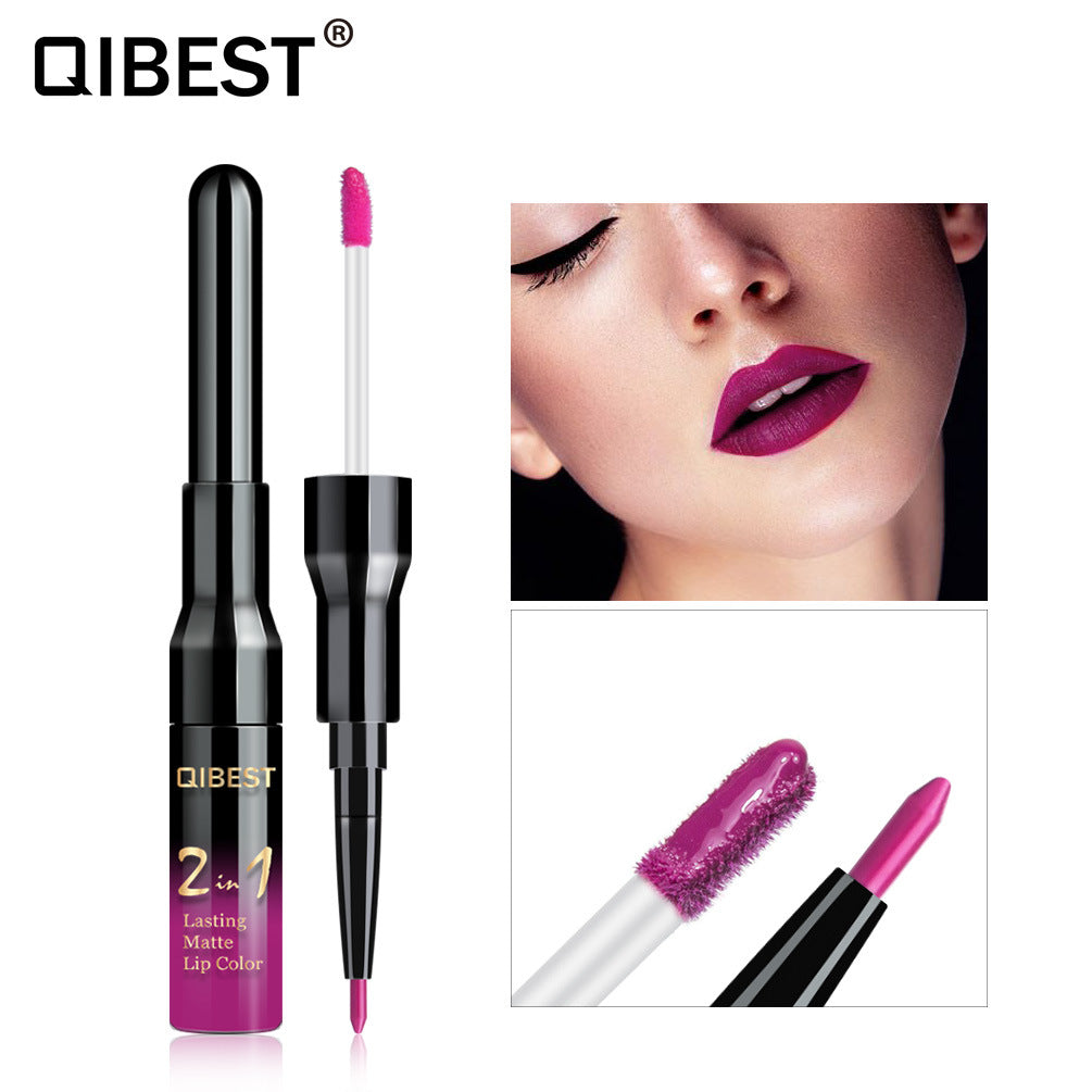 QIBEST2 In 1 Lip Gloss + Lip Pencil Matte Non Stick Liquid Lipstick Double Head Lip Gloss Pen - V.I.P Digital Presence