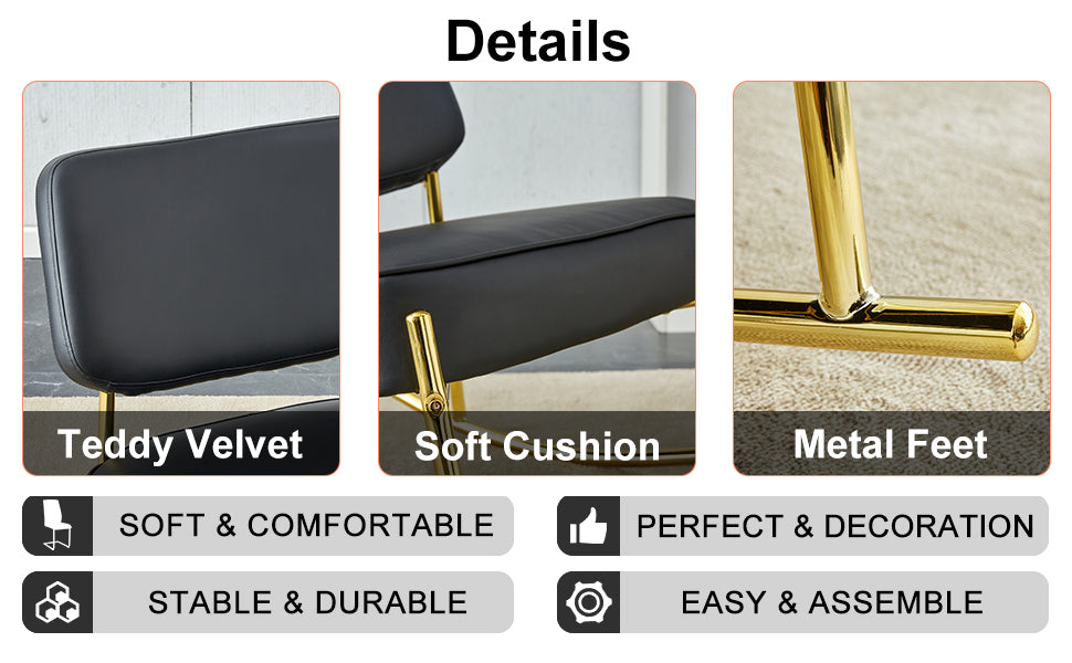 PU material cushioned rocking chair unique rocking chair cushioned seat black backrest rocking chair and gold metal legs