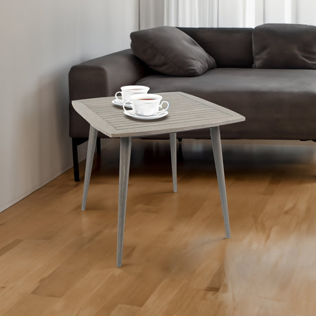 Outdoor Square Acacia Wood Table with Straight Legs, Gray - V.I.P Digital Presence