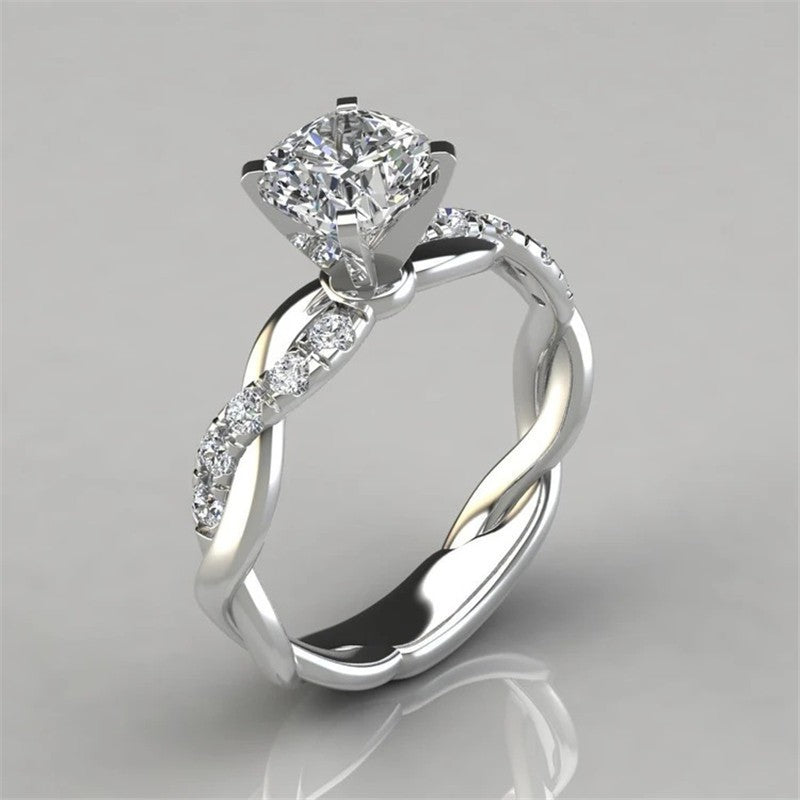 European and American jewelry 18k rose gold plated two-tone princess square diamond ring cross twist diamond ring - V.I.P Digital Presence