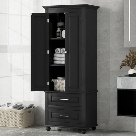 Tall Storage Cabinet with Two Drawers for Bathroom/Office, Black - V.I.P Digital Presence