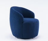 Teddy Fabric Swivel Accent Armchair Barrel Chair With Black Powder Coating Metal Ring Dark Blue - V.I.P Digital Presence