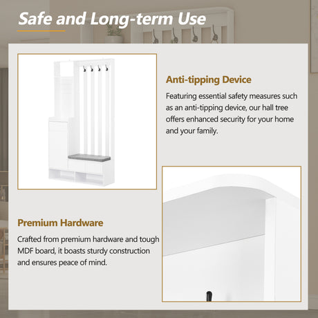 39.3'W70.8'H multifunctional corridor shoe cabinet with soft padded nail board and white clothes hanger with entrance hook - V.I.P Digital Presence