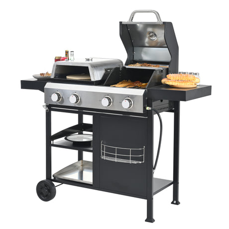 2+2 multifunctional gas barbecue grill and covered grill combination for outdoor cooking - barbecue, barbecue, pizza. - V.I.P Digital Presence