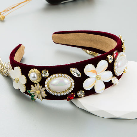Vintage Baroque New Flower Pearl Tassel Hair Charm Velvet Fabric Headband Accessories - V.I.P Digital Presence